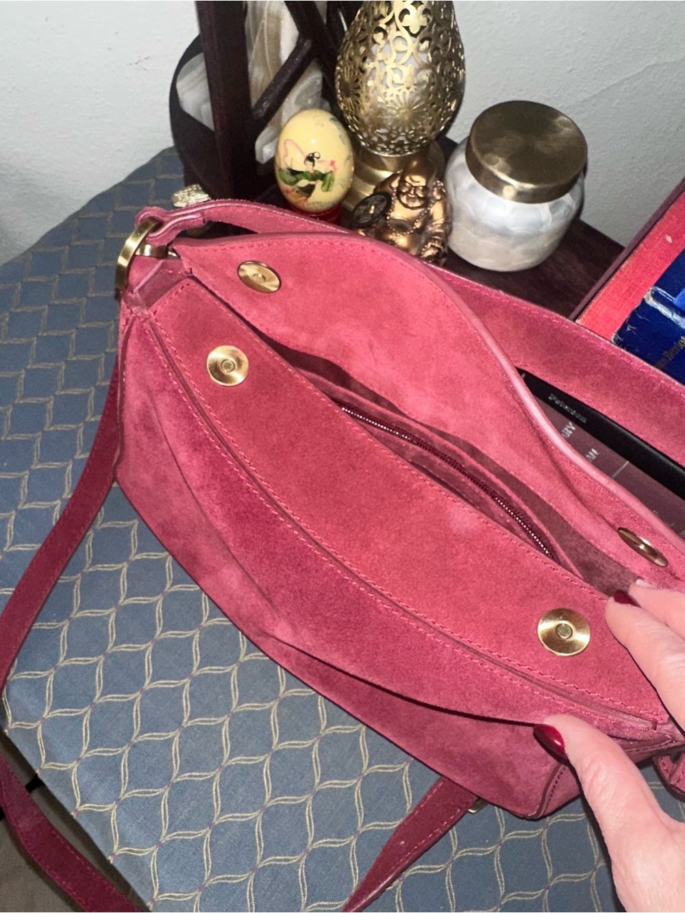 Suede Shoulder Bag in Red - Picture 5 of 7